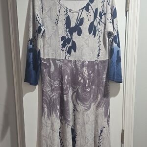 Asymmetrical Floral Dress in Blue and Purple